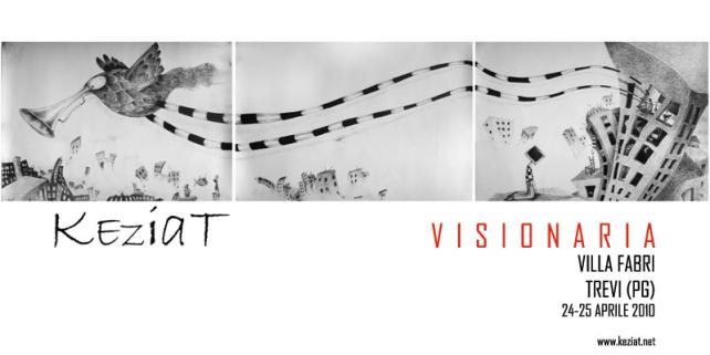Immagine - Rif.: opera dell'artista KEZIAT, "Fuga dalla città" (2010) - trittico, china su carta 70X300 cm - Ambito: Mostra “VISIONARIA”, VILLA FABRI, TREVI (PG), 24-25 Aprile 2010  //  [ visual@violipiano.it ]