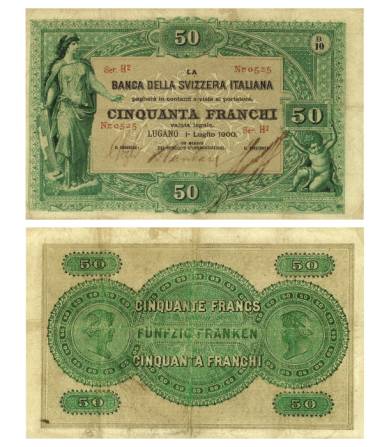 Immagine: Banconota > "BANCA DELLA SVIZZERA ITALIANA - CINQUANTA FRANCHI / CINQUANTE FRANCS" - Rif.: BSI _ Mostra storico-documentaria Varia Numismatica Ticinensia: Monete e banconote della Svizzera Italiana, in collaborazione con il Circolo Numismatico Ticinese.