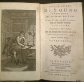 Immagine > Rif.: DELLE NOTTI di YOUNG
DELLE NOTTI di YOUNG - traduzione di Giuseppe Bottoni - e del GIUDIZIO UNIVERSALE dello stesso Young CANTI TRE trasportati in versi italiani da CLEMENTE FILOMARINO (NAPOLETANO DE DUCHI DELLA TORRE) // IN VENEZIA, Presso GIUSEPPE ZORZI // MDCCXCIV // Con Licenza de' Superiori // Con Introduzione di PIETRO METASTASIO del 23 Maggio 1771
=== Immagine 02 (di 03) ===
::
Catalogo - Libri ANTICHI, RARI e Altri