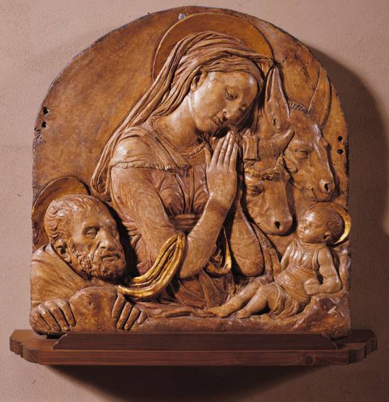 Immagine - Rif. La Madonna del Presepe da Donatello a Guercino - Una devozione antica e nuova nella terra di Cento" / Pinacoteca Civica di Cento (FE) - dal 2 Dicembre 2007 al 13 Aprile 2008 / ==> Donatello e Bartolomeo Bellano - LA MADONNA DEL PRESEPE - Bassorilievo in stucco policromo - Cento, Chiesa dei S.S. Sebastiano e Rocco