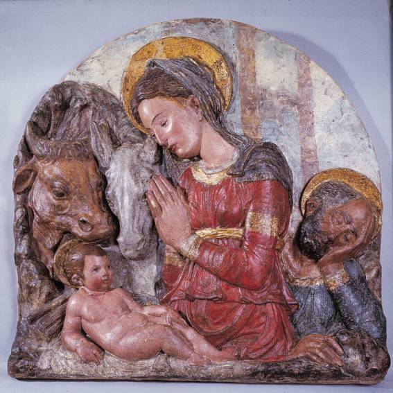 Immagine - Rif. La Madonna del Presepe da Donatello a Guercino - Una devozione antica e nuova nella terra di Cento" / Pinacoteca Civica di Cento (FE) - dal 2 Dicembre 2007 al 13 Aprile 2008 / ==> Cerchia di Donatello - NATIVIT - Bassorilievo in terracotta policroma - Prato, Conservatorio di San Niccol