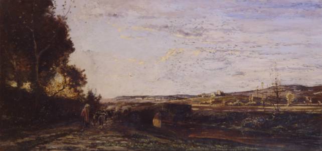 Immagine - Rif. La cura del bello. Musei, storie, paesaggi. Per Corrado Ricci / ==> (1) Vittorio Avondo - La valle del Pussino, 1874 - Olio su cartone e cuoio, 52 x 110 - Roma, Galleria Nazionale d'Arte Moderna