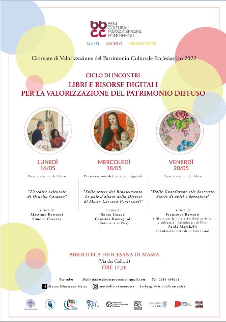 Immagine - Rif.: Biblioteca Diocesana di Massa > Cfr.: Giornate di Valorizzazione del Patrimonio Culturale Ecclesiastico 2022 - «LIBRI E RISORSE DIGITALI PER LA VALORIZZAZIONE DEL PATRIMONIO DIFFUSO» : Ciclo di Incontri dedicati all'arte e ai beni culturali organizzati dal MAB (Musei, Archivi e Biblioteche) della Diocesi di Massa Carrara e Pontremoli = dal 16 al 20 Maggio 2022 =
-
#visionidicomunità
-