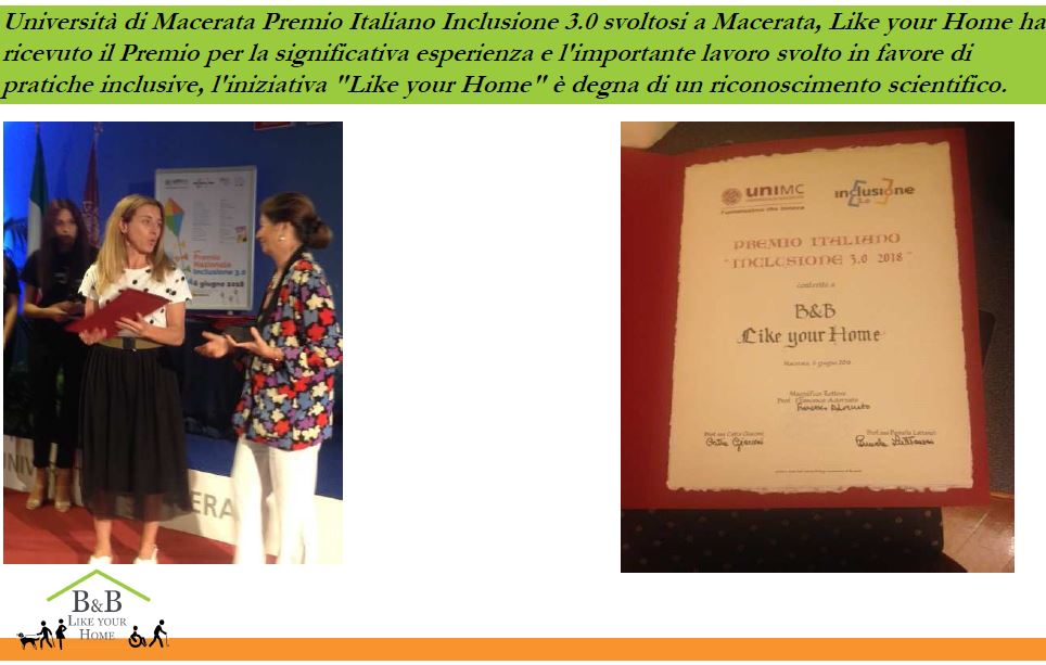 Immagine - Like-Your-Home == Cetty-Ummarino == Cfr. UniMC - Università di Macerata - conferimento PREMIO ITALIANO INCLUSIONE 3.0 2018 (rif. LyH - C.Ummarino - bblikeyourhome_com)