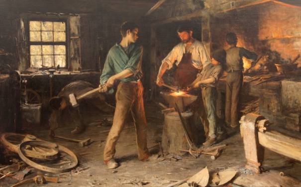 Immagine  == >  Cima Luigi - (Villa di Villa 1860 - Belluno 1944) - < I Fabbri > - 1896 - Olio su tela - cm 85,5x135,5 - Collezione privata
  //  Rif.: << NOBILT DEL LAVORO >> Arti e mestieri nella pittura veneta tra 800 e 900 -- Museo Nazionale di Villa PisaniStra (Venezia) -- dal 2 Giugno al 4 Novembre 2012  //  [Info: www.studiopesci.it - info@studiopesci.it]