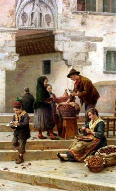 Immagine  == >  Paoletti Antonio - (Venezia 1834 - 1912) - < Le caldarroste > - Olio su tela - cm 85x52 - Collezione privata  //  Rif.: << NOBILT DEL LAVORO >> Arti e mestieri nella pittura veneta tra 800 e 900 -- Museo Nazionale di Villa PisaniStra (Venezia) -- dal 2 Giugno al 4 Novembre 2012  //  [Info: www.studiopesci.it - info@studiopesci.it]