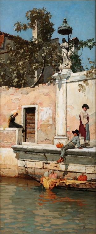 Immagine  == >  Serena Luigi - (Montebelluna 1855 - Treviso 1911) - < Un rio a Venezia (piccolo venditore di zucca) > - Olio su tela - cm 105x45 - Collezione privata  //  Rif.: << NOBILT DEL LAVORO >> Arti e mestieri nella pittura veneta tra 800 e 900 -- Museo Nazionale di Villa PisaniStra (Venezia) -- dal 2 Giugno al 4 Novembre 2012  //  [Info: www.studiopesci.it - info@studiopesci.it]