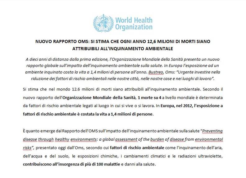Immagine > particolare/estratto pag. 1 del Documento.
||  Rapporto dellfOMS sullfimpatto dellfinquinamento ambientale sulla salute gPreventing disease through healthy environments: a global assessment of the burden of disease from environmental risksh
2016
Rif.: Istituto Nazionale per la Comunicazione