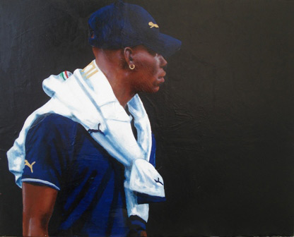 Immagine - rif.: MARIO LOPRETE > "turista per scelta", olio su tela 40 x 50 x 7, 2010 -- mario.loprete@libero.it --  //  Rif.: Esposizione d'arte "Una via educativa italiana alla cultura dello sport: Il calcio", a cura di Renata Freccero - 2010, Torino  //  [ Ufficio Stampa: Daniele Compatangelo - Cell: +39 335 303879 - compatangelo@fastwebnet.it ]